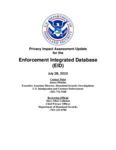 Department of Homeland Security Privacy Impact Assessement Enforcement Integrated DatabaseUpdate