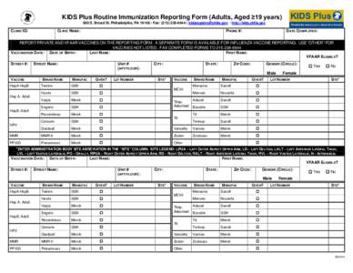 KIDS Plus Routine Immunization Reporting Form (Adults, Aged 19 Years and Above)