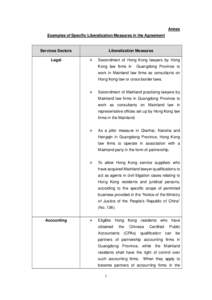 Annex Examples of Specific Liberalization Measures in the Agreement Services Sectors Legal