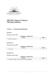 2001 HSC Chinese Continuers Marking Guidelines Section I — Listening and Responding Question 1 Outcomes assessed: H3.1