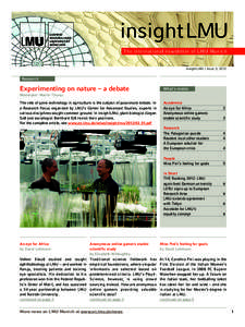 insight LMU The international newsletter of LMU Munich insight LMU / Issue 3, 2012  Research