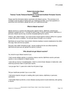 PPI: LE5966  Patient Information Sheet Adacel® Tetanus Toxoid, Reduced Diphtheria Toxoid and Acellular Pertussis Vaccine Adsorbed