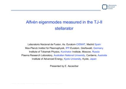 Alfvén eigenmodes measured in the TJ-II stellarator Laboratorio Nacional de Fusion, As. Euratom-CIEMAT, Madrid Spain Max-Planck Institut für Plasmaphysik, IPP-Euratom, Greifswald, Germany Institute of Tokamak Physics, 