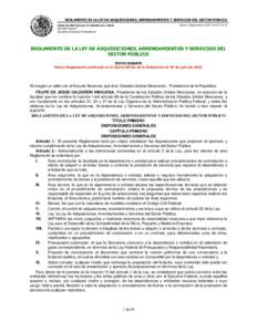 REGLAMENTO DE LA LEY DE ADQUISICIONES, ARRENDAMIENTOS Y SERVICIOS DEL SECTOR PÚBLICO CÁMARA DE DIPUTADOS DEL H. CONGRESO DE LA UNIÓN Nuevo Reglamento DOFSecretaría General