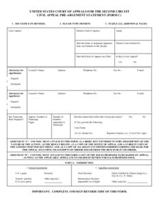 UNITED STATES COURT OF APPEALS FOR THE SECOND CIRCUIT CIVIL APPEAL PRE-ARGUMENT STATEMENT (FORM C) 1. SEE NOTICE ON REVERSE. 2. PLEASE TYPE OR PRINT.