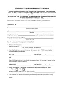 Department of Local Government - Pensioner Concession Application