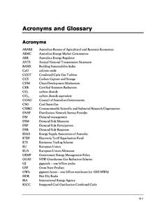 Acronyms and Glossary Acronyms ABARE AEMC AER ANTS