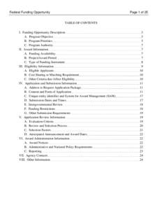Federal Funding Opportunity  Page 1 of 25 TABLE OF CONTENTS  I. Funding Opportunity Description