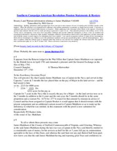 Southern Campaign American Revolution Pension Statements & Rosters Bounty Land Warrant information relating to James Markham VAS488 Transcribed by Will Graves vsl 13VA[removed]