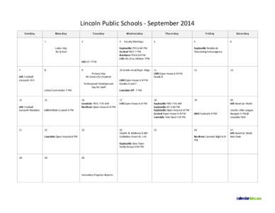 Lincoln Public Schools - September 2014 Sunday Monday 1