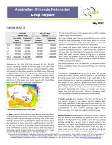 Australian Oils eeds Federation Crop Report May 2012 CanolaInterim Final