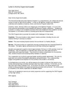 Letter to Activity Supervisor/Leader Park High School 8040 80th Street South Cottage Grove, MN[removed]Dear Activity Supervisor/Leader,