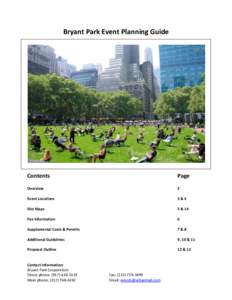 Bryant Park Event Planning Guide  Contents Page