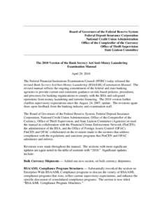 ________________________________________________________________________ Board of Governors of the Federal Reserve System Federal Deposit Insurance Corporation National Credit Union Administration Office of the Comptroll