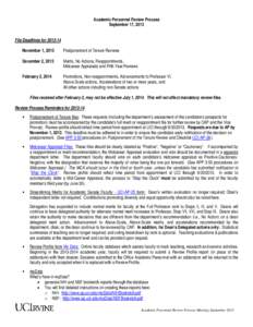 Academic Personnel Review Process September 17, 2013 File Deadlines forNovember 1, 2013  Postponement of Tenure Reviews