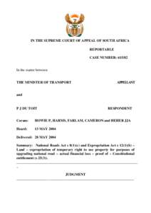 IN THE SUPREME COURT OF APPEAL OF SOUTH AFRICA REPORTABLE CASE NUMBER: [removed]In the matter between