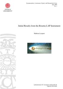 Examensarbete i Astronomi / Rymd- och Plasmafysik (10 p) Juni 2004 Nr: 1 Initial Results from the Rosetta LAP Instrument Mathieu Lonjaret