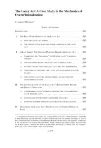 The Lacey Act: A Case Study in the Mechanics of Overcriminalization C. JARRETT DIETERLE* TABLE OF CONTENTS INTRODUCTION . . . . . . . . . . . . . . . . . . . . . . . . . . . . . . . . . . . . . . . . . .