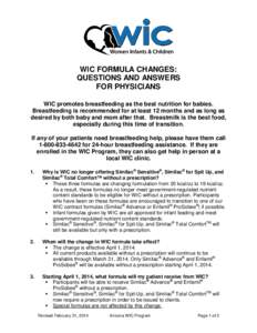 WIC FORMULA CHANGES: QUESTIONS AND ANSWERS