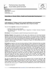 Declassified () AS/SocPV 03 add 2 25 April 2013 Asocpv03add2_2013  Committee on Social Affairs, Health and Sustainable Development