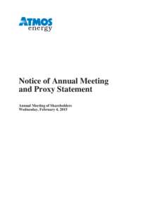 Notice of Annual Meeting and Proxy Statement Annual Meeting of Shareholders Wednesday, February 4, 2015  December 22, 2014