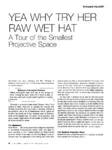 BURKARD POLSTER  YEA WHY TRY I IER RAW WET HAT A Tour of the Smallest Projective Space