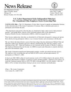 Employee Retirement Income Security Act / Financial services / Fiduciary / Employee Benefits Security Administration / United States Department of Labor / 401 / Employee Share Ownership Plan / Pension / Bradford P. Campbell / Law / Employment compensation / Financial economics