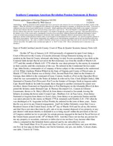 Southern Campaigns American Revolution Pension Statements & Rosters Pension application of George Dameron S41501 Transcribed by Will Graves f18GA[removed]