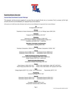 Dual Enrollment Overview Current Dual Enrollment Course Offerings This program and fee structure applies to courses that are taught off-site (not on Louisiana Tech’s campus) at the high schools and which are facilitate