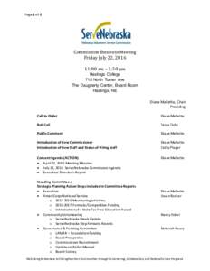 Page 1 of 2  Commission Business Meeting Friday July 22, :00 am – 1:30 pm Hastings College