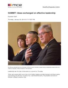 Brantford Expositor Article  SUMMIT: Ideas exchanged on effective leadership Expositor Staff Thursday, January 30, 2014 8:17:17 EST PM