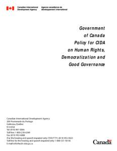Government of Canada Policy for CIDA on Human Rights, Democratization and Good Governance