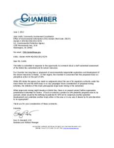 June 7, 2012 Judy Smith, Community Involvement Coordinator Office of Environmental Information (OEI) Docket (Mail Code: 2822T) Docket # EPA-HQ-ORD[removed]U.S. Environmental Protection Agency 1200 Pennsylvania Ave., N.