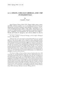 DBSJ 1 (Spring 1996): 113–134  A. C. DIXON, CHICAGO LIBERALS, AND THE