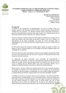 CONSIDERACIONES DE CARA AL TERCER FORO DE NACIONES UNIDAS SOBRE EMPRESAS Y DERECHOS HUMANOS Ginebra – Suiza, 1, 2 y 3 de diciembre de[removed]Documento elaborado por: Eliana Medina Delaneau Jefferson Ladino