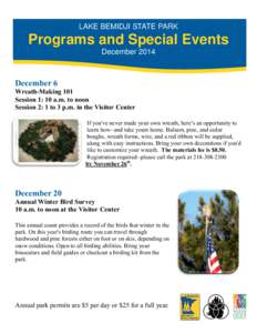 December 2014 Lake Bemidji State Park Schedule