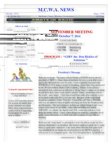 M.C.W.A. NEWS October 2014 Vol. 14, No. 10 McHenry County Wireless Association