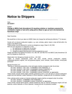 Notice to Shippers Vehicles IMO 9