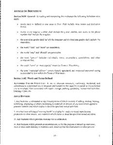 ARTICLE 14 DEFI~ITIONS Section[removed]General- In reading and interpreting this ordinance the following definition rules apply: