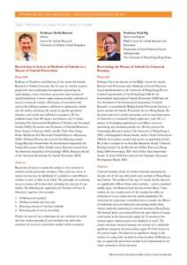 SEMINAR ABSTRACT AND BIOGRAPHIES // WORLD SUICIDE PREVENTION DAY 2011 Topic I: Restriction to access to the means of suicide Professor Keith Hawton Director