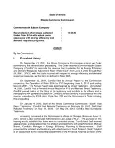 State of Illinois Illinois Commerce Commission Commonwealth Edison Company Reconciliation of revenues collected Under Rider EDA with actual costs