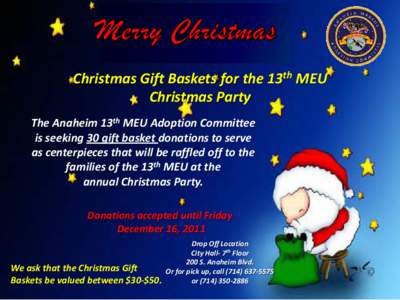 Donate a Christmas Gift Basket  for the 13th MEU  Christmas Party
