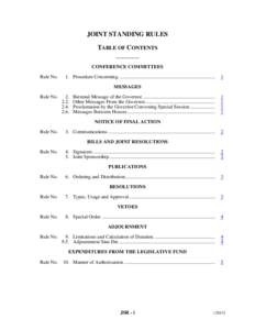 JOINT STANDING RULES TABLE OF CONTENTS _______ CONFERENCE COMMITTEES Rule No.