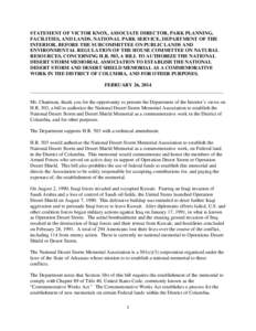 STATEMENT OF VICTOR KNOX, ASSOCIATE DIRECTOR, PARK PLANNING, FACILITIES, AND LANDS, NATIONAL PARK SERVICE, DEPARTMENT OF THE INTERIOR, BEFORE THE SUBCOMMITTEE ON PUBLIC LANDS AND ENVIRONMENTAL REGULATION OF THE HOUSE COM