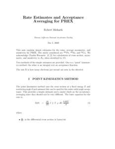 Rate Estimates and Acceptance Averaging for PREX Robert Michaels Thomas Jefferson National Accelerator Facility  Dec 1, 2009