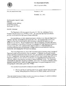 Letter re S 1301 Trafficking Victims Protection Reauthorization Act (TVPRA) of 2011