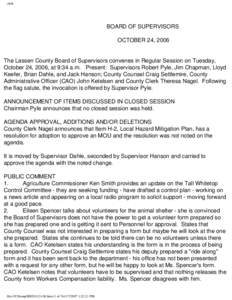 clerk  BOARD OF SUPERVISORS OCTOBER 24, 2006  The Lassen County Board of Supervisors convenes in Regular Session on Tuesday,