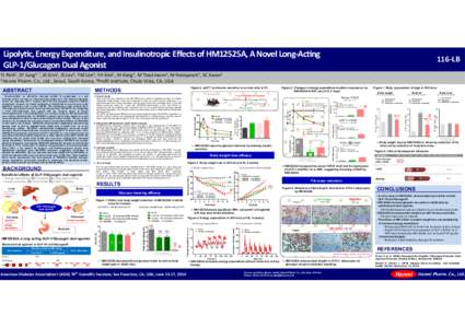 Lipolytic, Energy Expenditure, and Insulinotropic Eﬀects of HM12525A, A Novel Long-Acting GLP-1/Glucagon Dual Agonist 116-LB  YJ Park1, SY Jung1, *, JK Kim1, JS Lee1, YM Lee1, YH Kim1, JH Kang1, M Trautmann2, M Hompesc