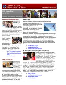 The DOL Newsletter - July 29, 2010: New Rules for Cranes and Derricks; NFL Star Talks Mine Safety; and the ADA is 20