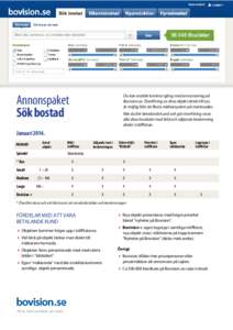 Annonspaket Sök bostad Du kan snabbt komma igång med annonsering på Bovision.se. Överföring av dina objekt direkt till oss, är möjlig från de flesta mäklarsystem på marknaden.